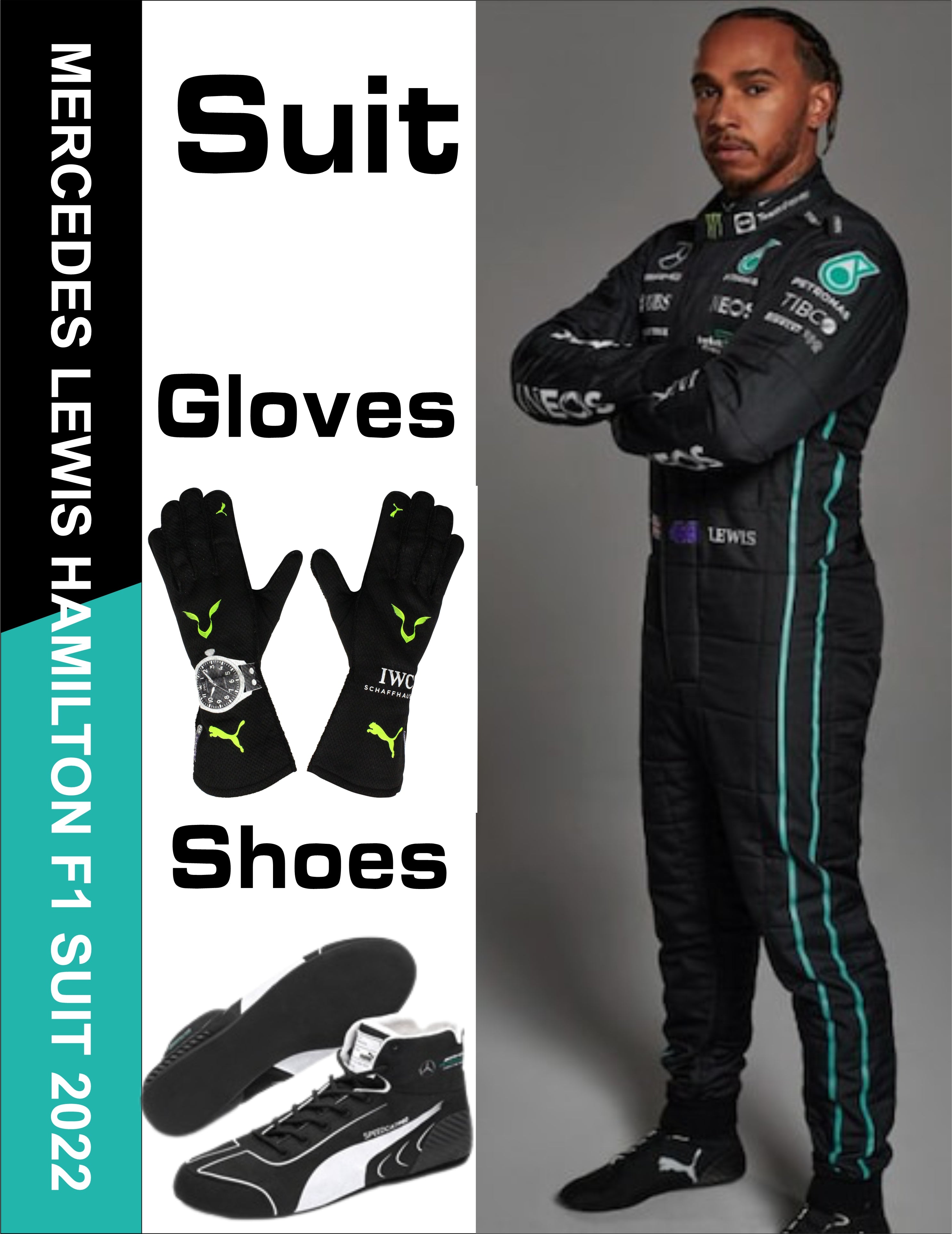 MERCEDES LEWIS HAMILTON F1 SUIT +Shoes +Gloves Set 2022