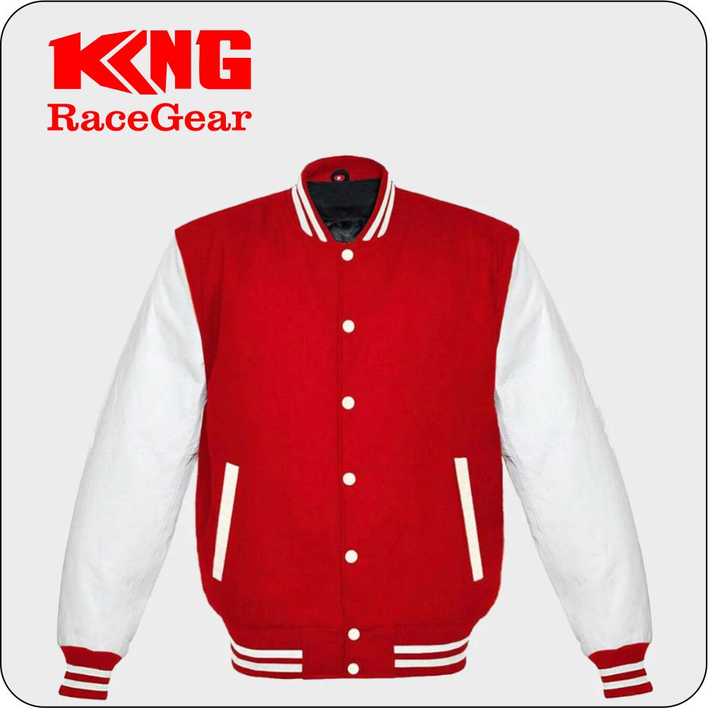 Red And White Varsity Jacket For Womens