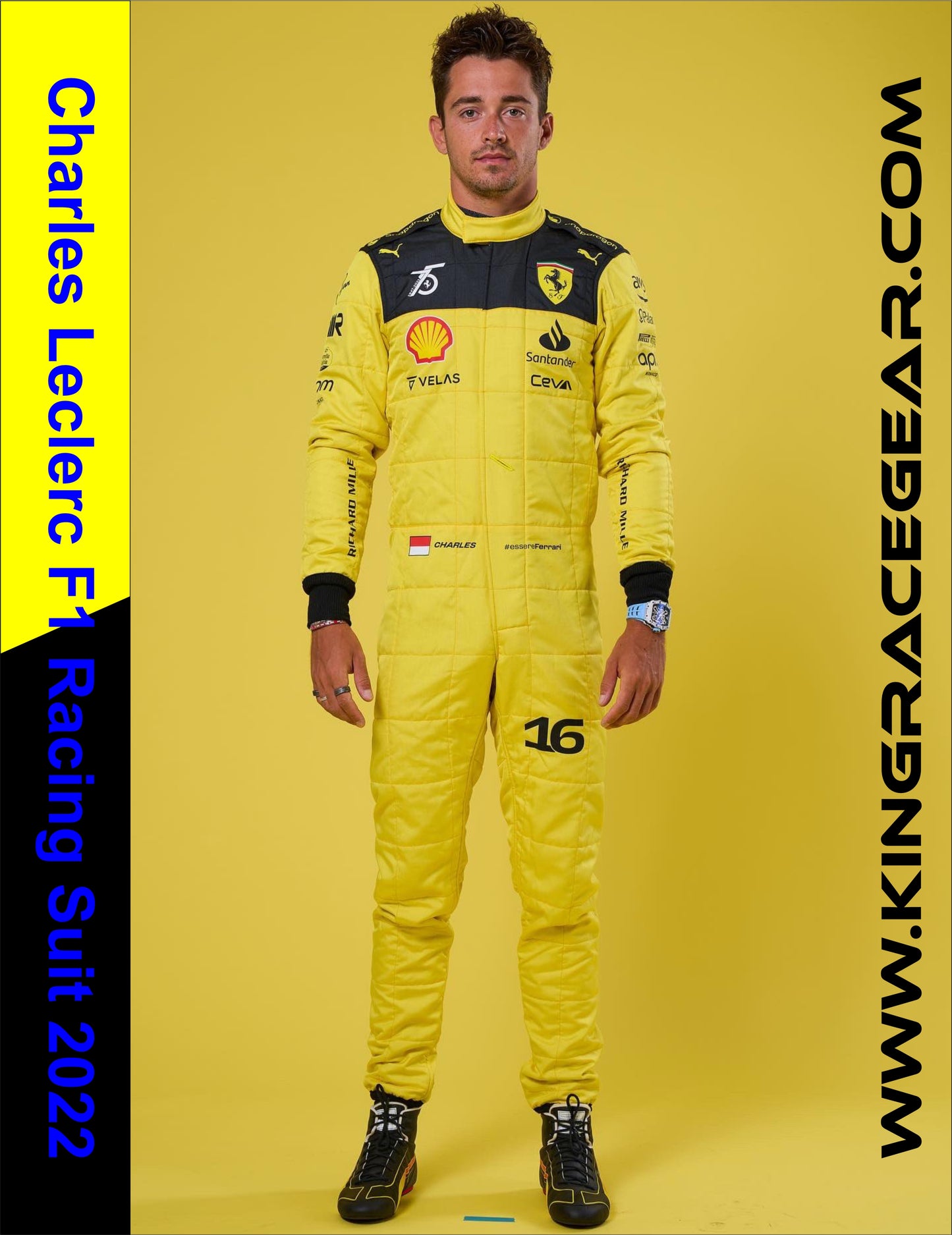 New Charles Leclerc 2022 Race Suit Yellow – King Racegear